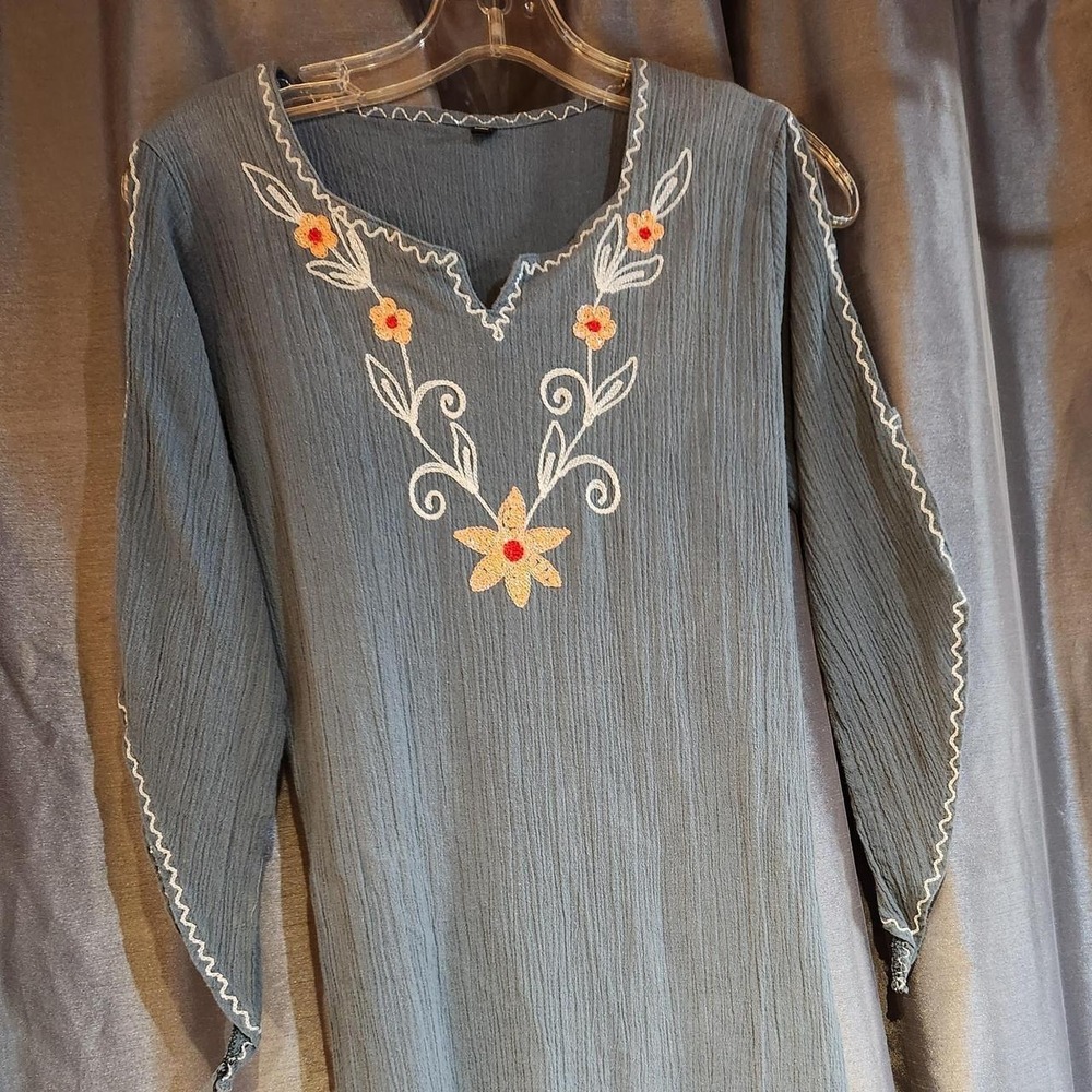 Boho‎ Embroidered Long Flare Sleeve Dress